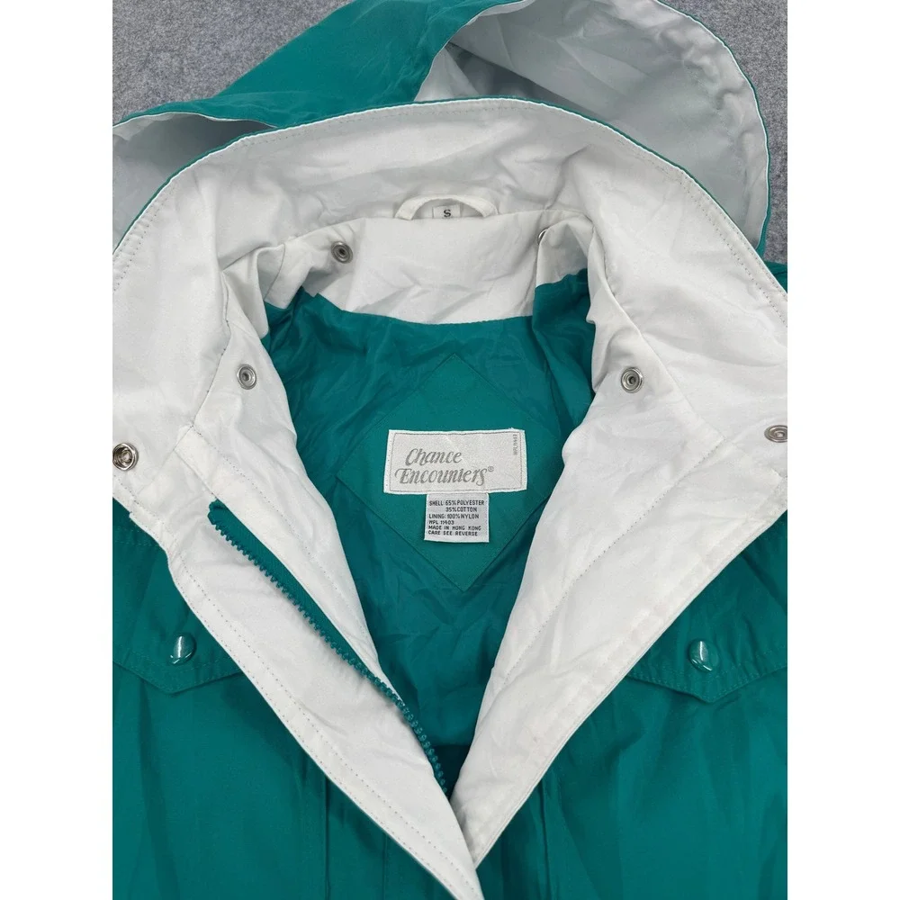 Vintage Chance Encounters Teal Green Hooded Windbreaker Jacket Mens Small‎